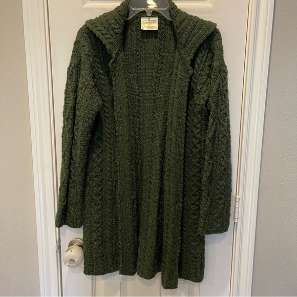 Kilronan Knitwear Cardigan Women’s Med Wool Cable Knit Chunky Sweater Green - Picture 4 of 9